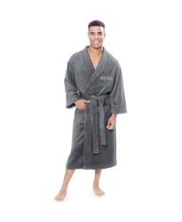 Grey Luxury Velour Bathrobe with I'm in charge style design embroidery